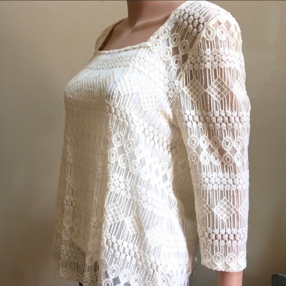 Lucky Lace and Mesh Cream Colored Top - Picture 5 of 6